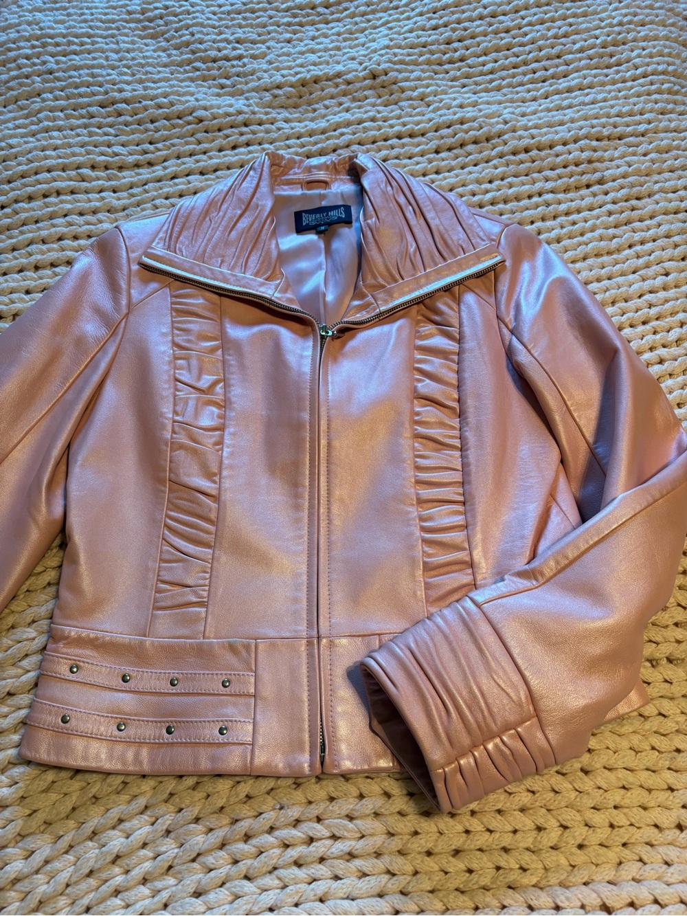Beverly Hills Polo Club Pink Leather Ruffle Zip Jacket